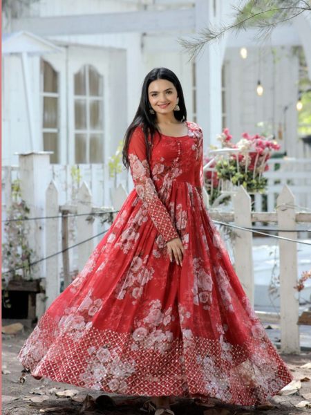 Stylish Georgette Gown With Sequence   Embroidery Work 