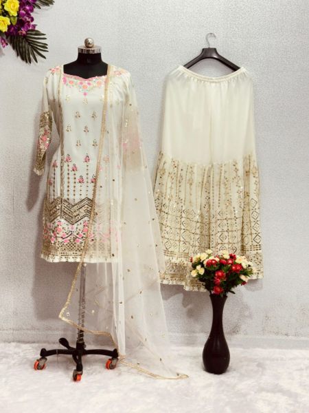 Tranding Georgette Plazzo Suits With Embroidery Work  