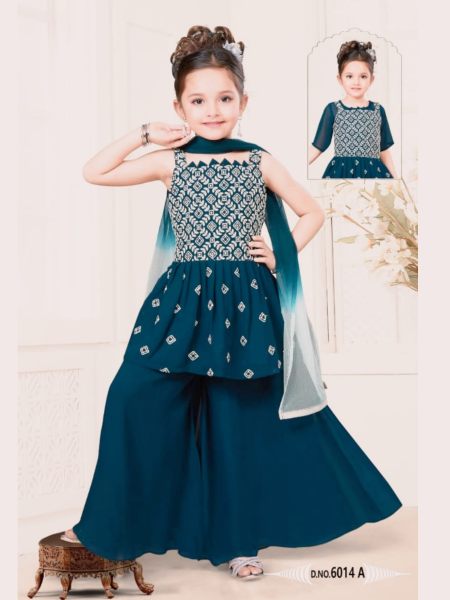 Trending  Embroidered with Beautiful Cut-Work  Stitched  Top - Palazzo with Dupatta For Baby Girl  