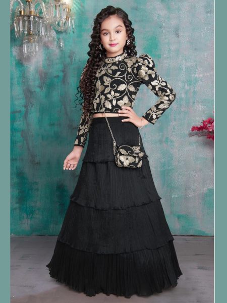 Trending Sequins Embroidered with Beautiful Cut-Work  Stitched Lahenga For Kids Girl  