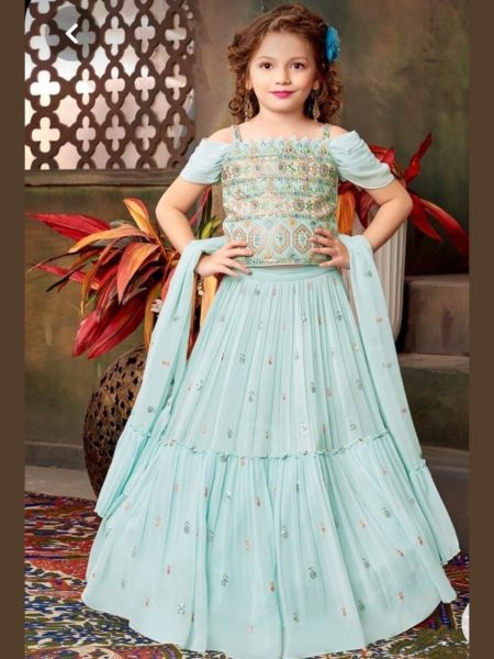 Trending Sequins Embroidered with Beautiful Cut-Work  Stitched Kids  Lahenga 