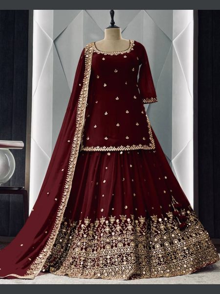 Trending Style Maroon Georgette With Embroidery Sequence Work Salwar Suit 
