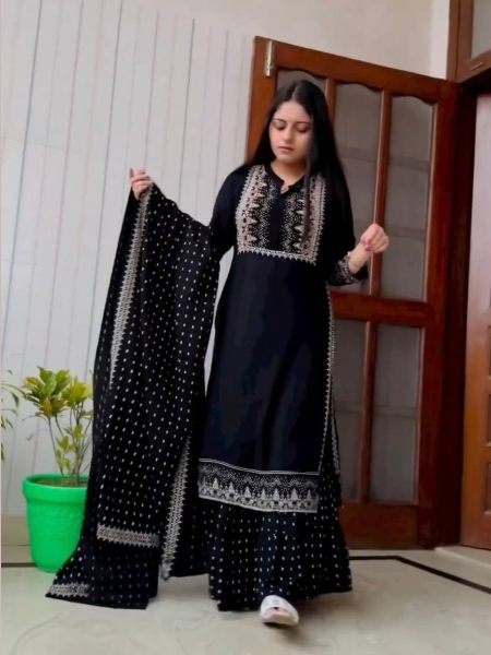 Trendy Black Color Sequence Work Sharara Palazzo Suit 