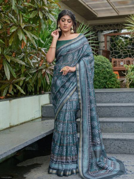 Tussar Silk Saree With Beautiful Traditional Floral Print 