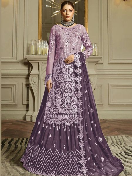 Two Shade Georgette With Siqunce Embroidery Work And Diamonds Work pakisatani Suit 