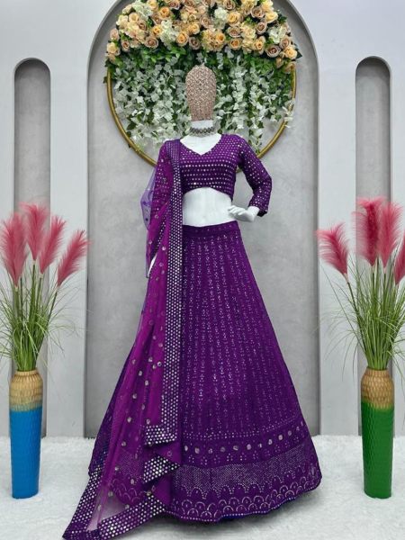  Violet Color Fox Georgette Embroidery Work Designer Lehenga Choli 