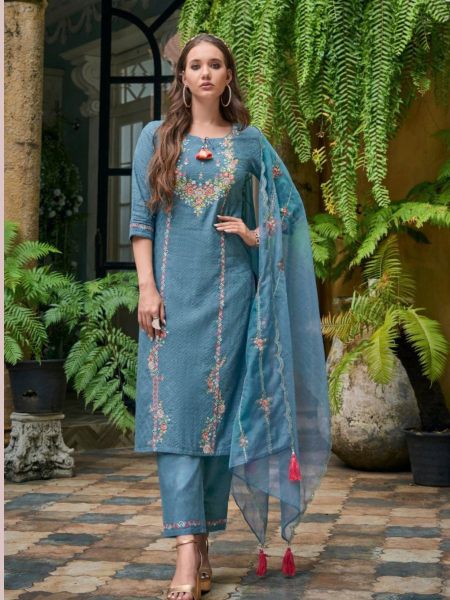 Viscose Rayon Floral  Sequence Embroidery Work Kurta Set  