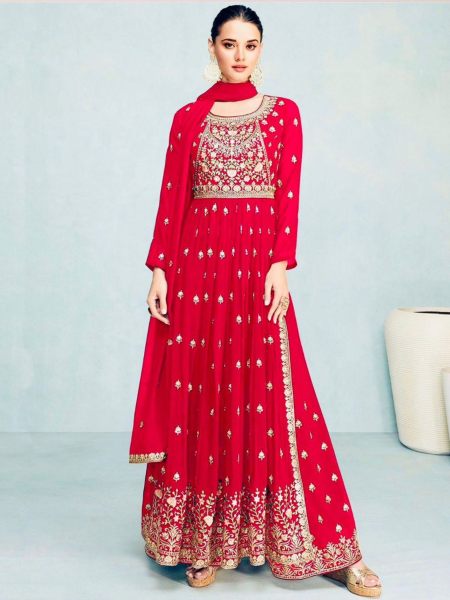 Wedding Wear Fox Georgette Gown Pant   Dupatta With Embroidery Work  