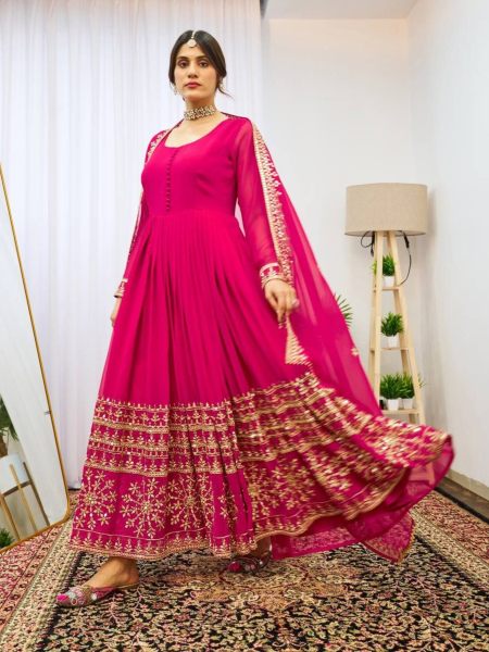 Wedding Wear Heavy Fox Georgette With Embroidery Work Gown With Dupatta  