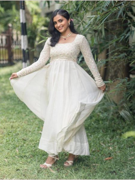 White Georgette Embroidery Work Anarkali Gown 