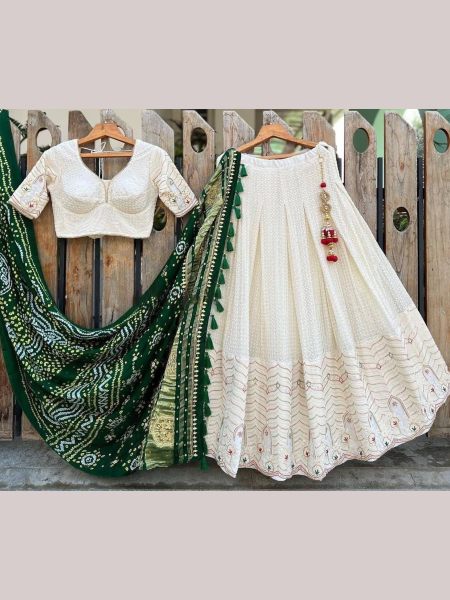 White Georgette Lehenga Choli With Sequence   Embroidery Work  