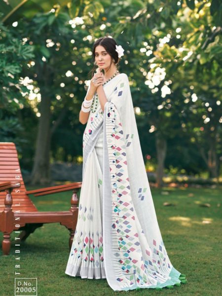 White Linen Patta Saree Collection  