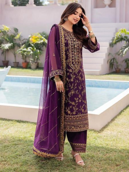 Wholesale Rate Chinon Silk Embroidery Work Suits  Ready To Wear Collection