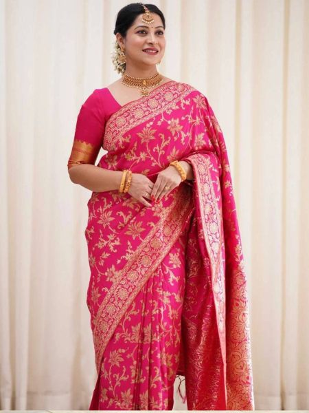 Women Banarasi Soft Silk Saree With Golden Zari Weaving  