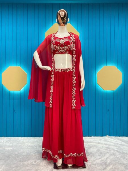 Women Faux Georgette Embroidery Work Choli Plazzo With Koti  