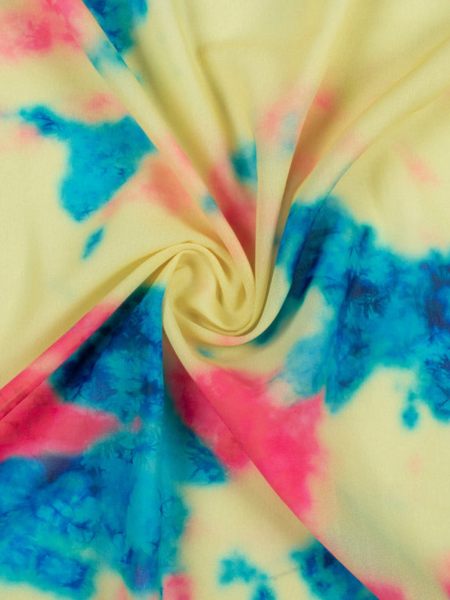 Yellow And Pink Tie   Dye Pattern Digital Print Georgette Fabric Fabric 