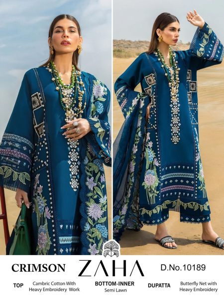 Zaha Crimson Designer Pakistani Cotton Suit Collection 