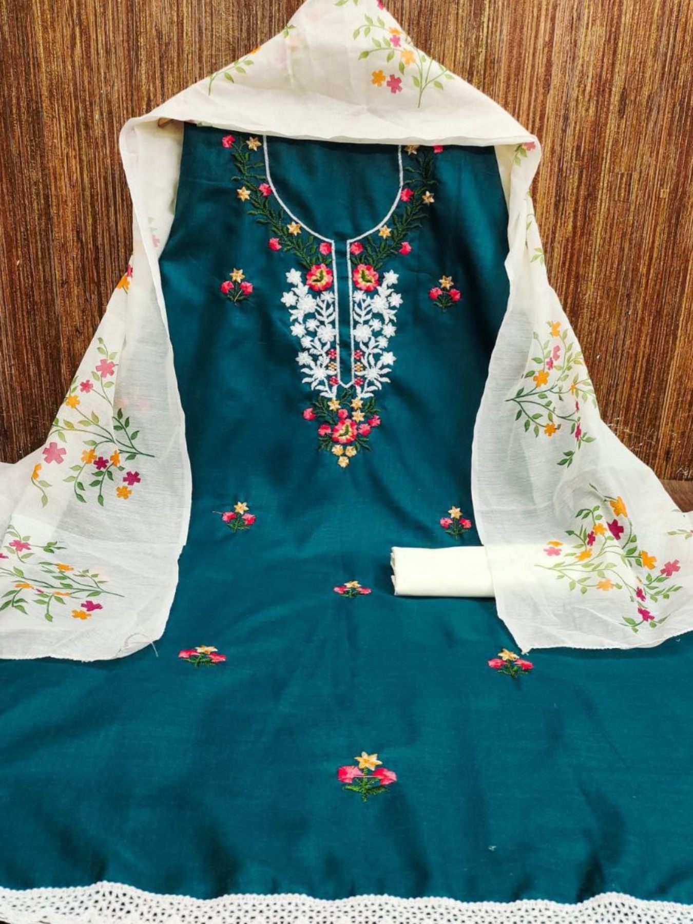 Bombay Cotton Embroidery Work With  Chanderi Digital Print Duppata 