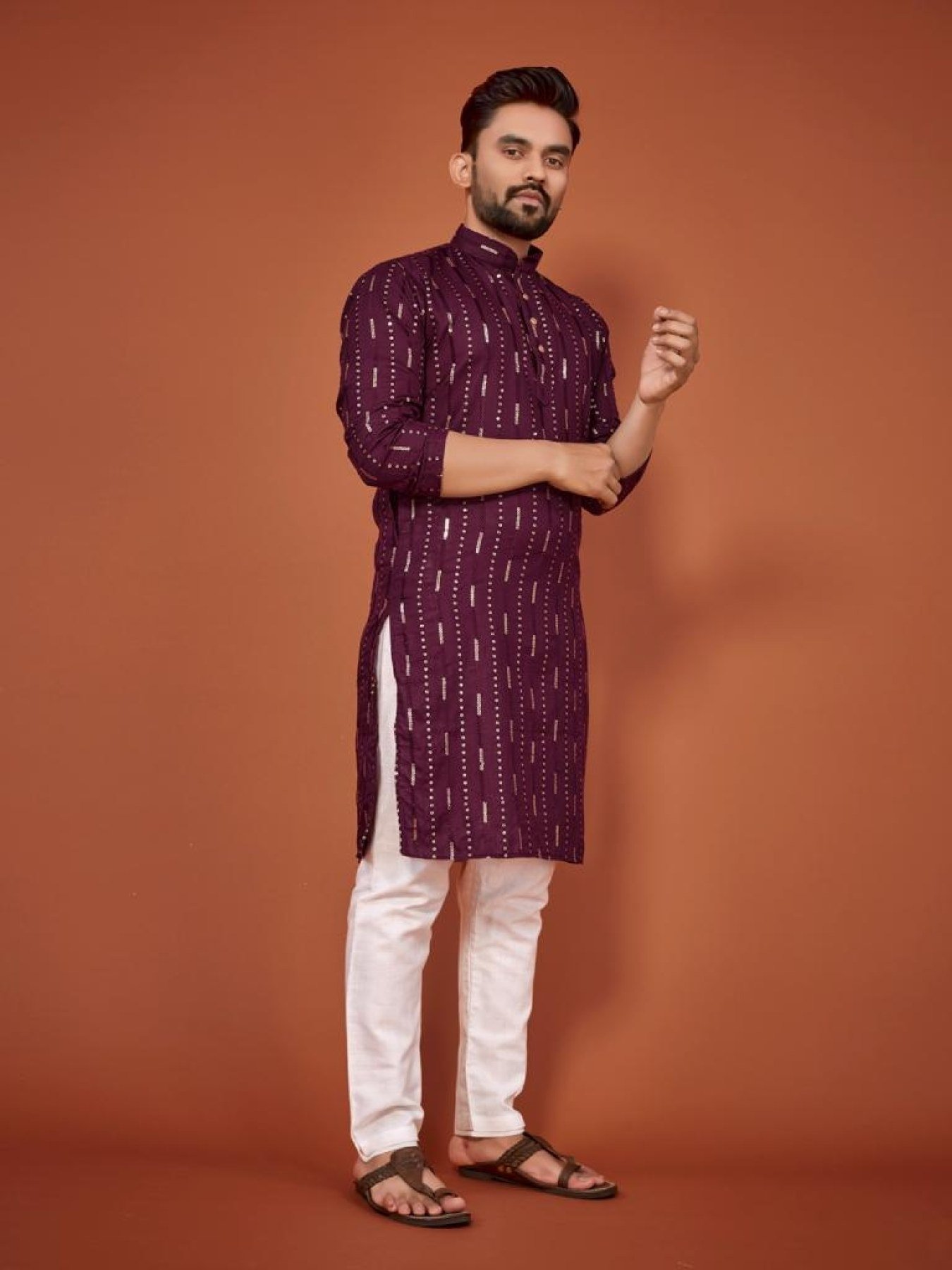 Buy Desi Boy Look Sequance Embrodery Cotton kurta pant at Rs. 10 online from Royal Export Kurta Pajama Wholesale RE648