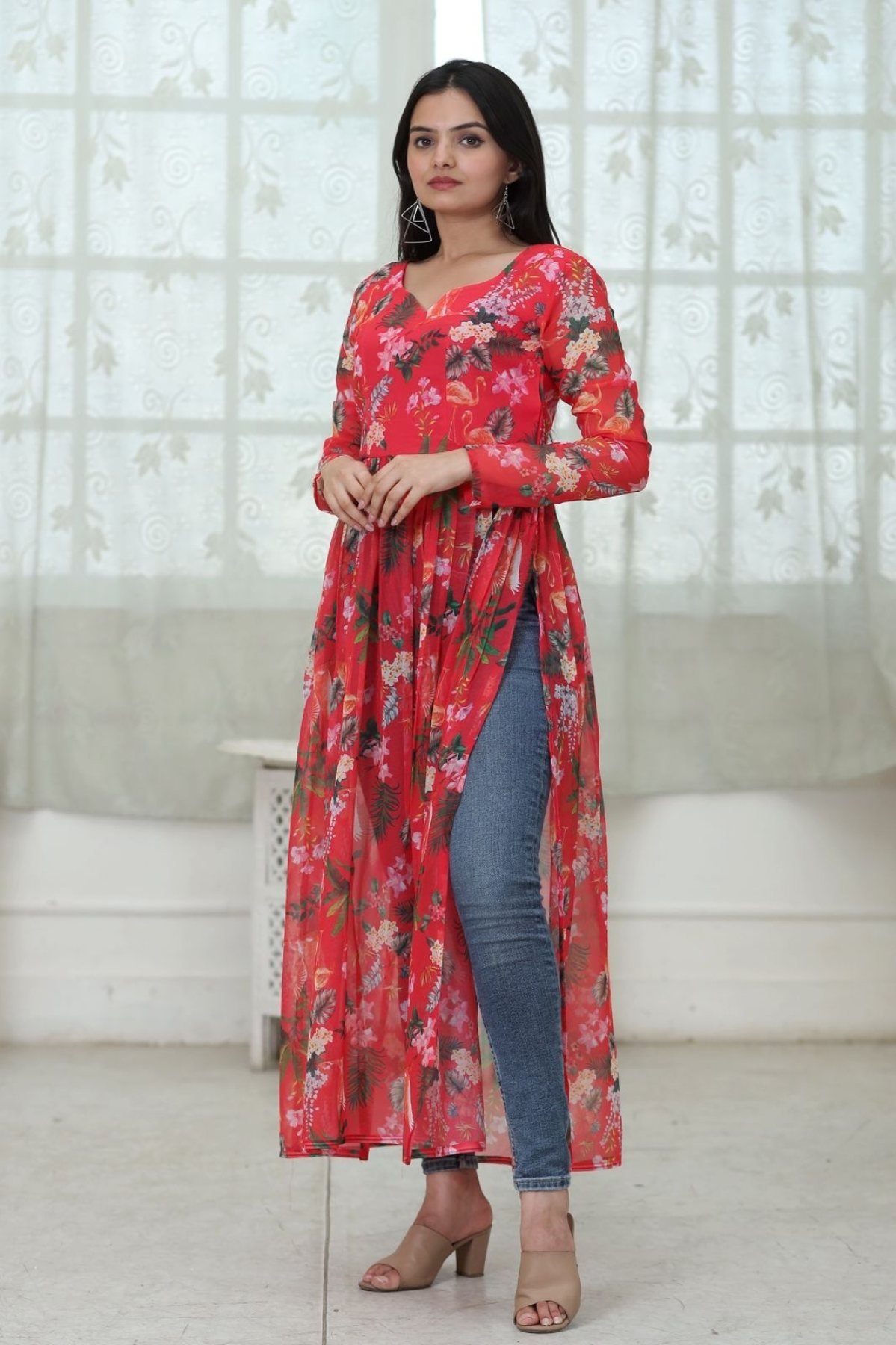 Nyra cut kurtis Designer Georgette Kurti Floral Printed Kurti