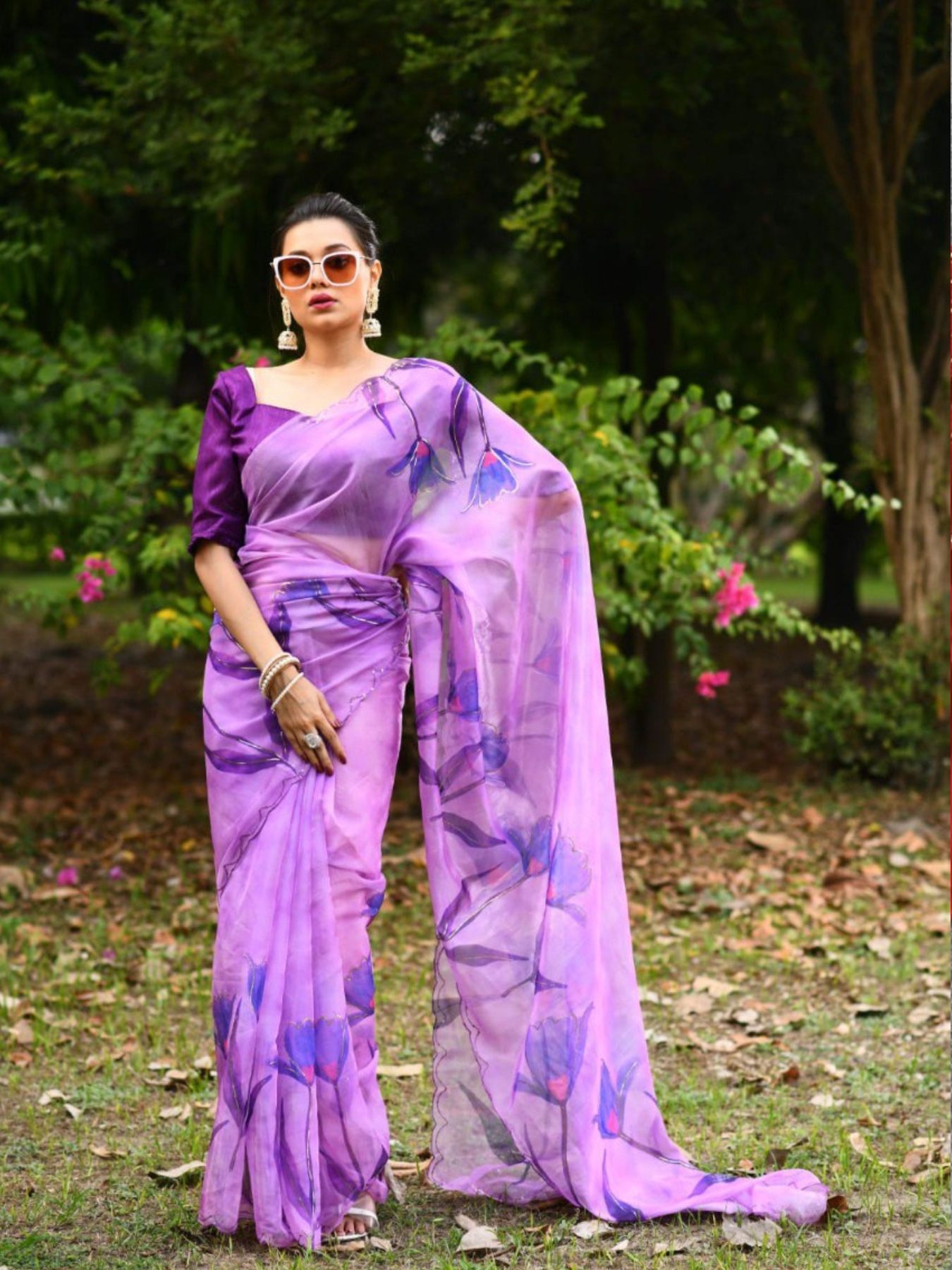 Floral print organza sarees clearance online