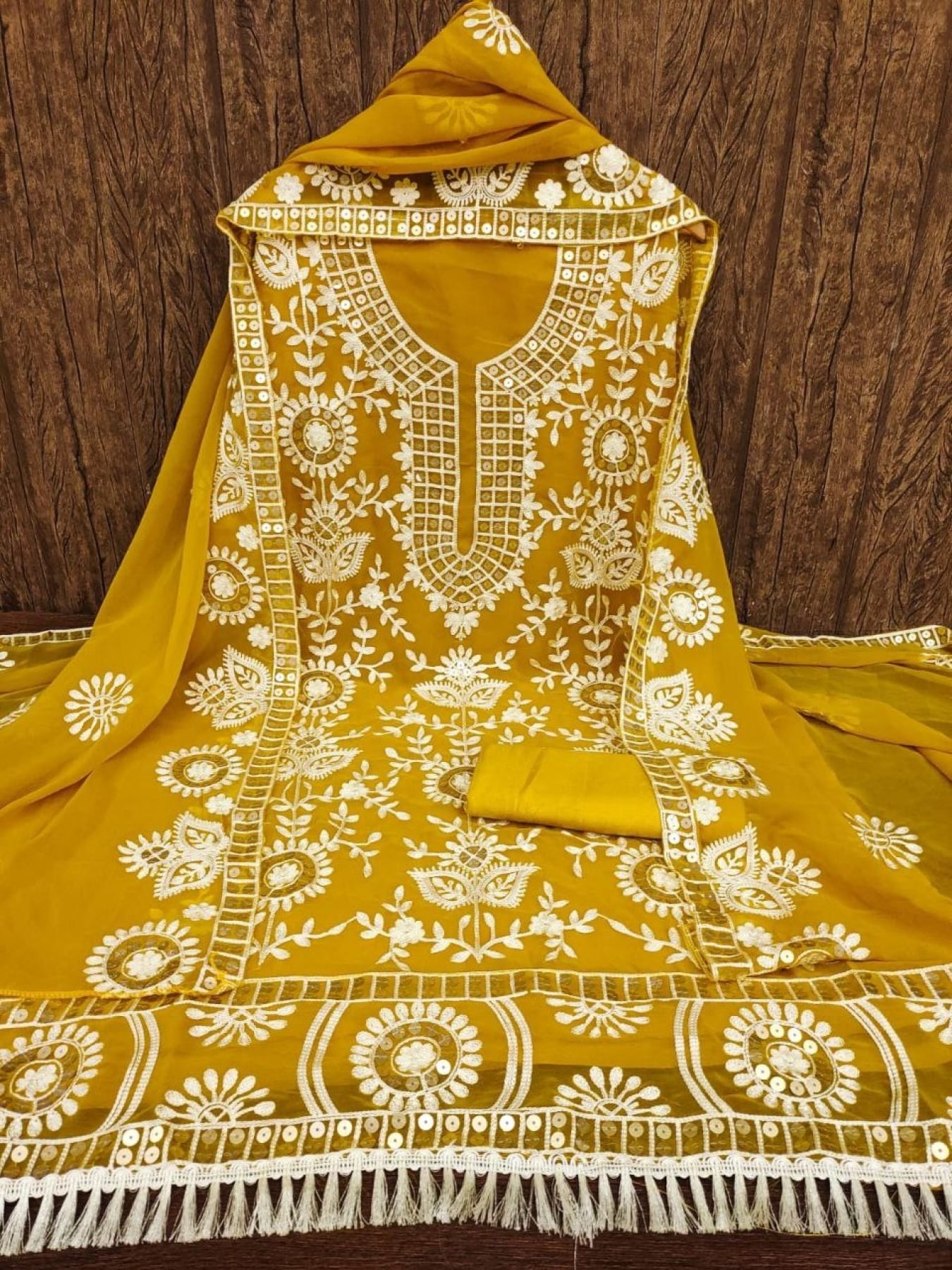 Embroidered salwar suit material hotsell