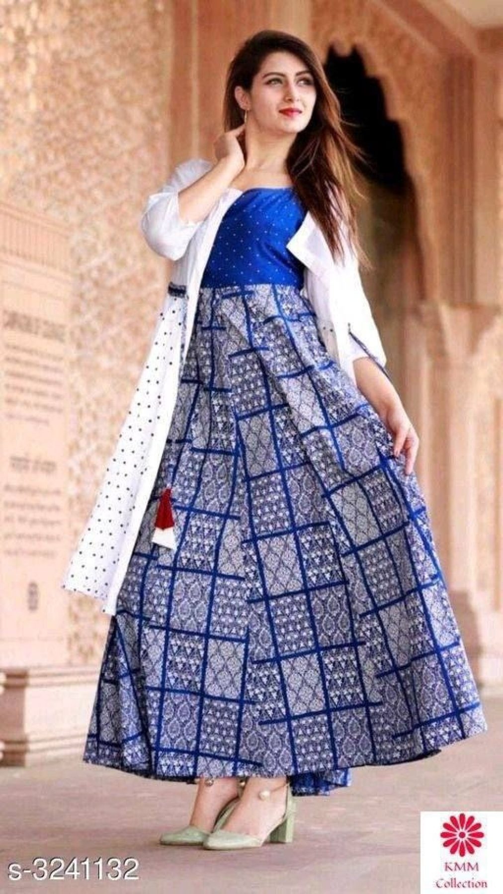 LOWIS Jaipuri Rajasthani Rayon Anarkali Embroidered Kurti with Chiken Jacket  for Women