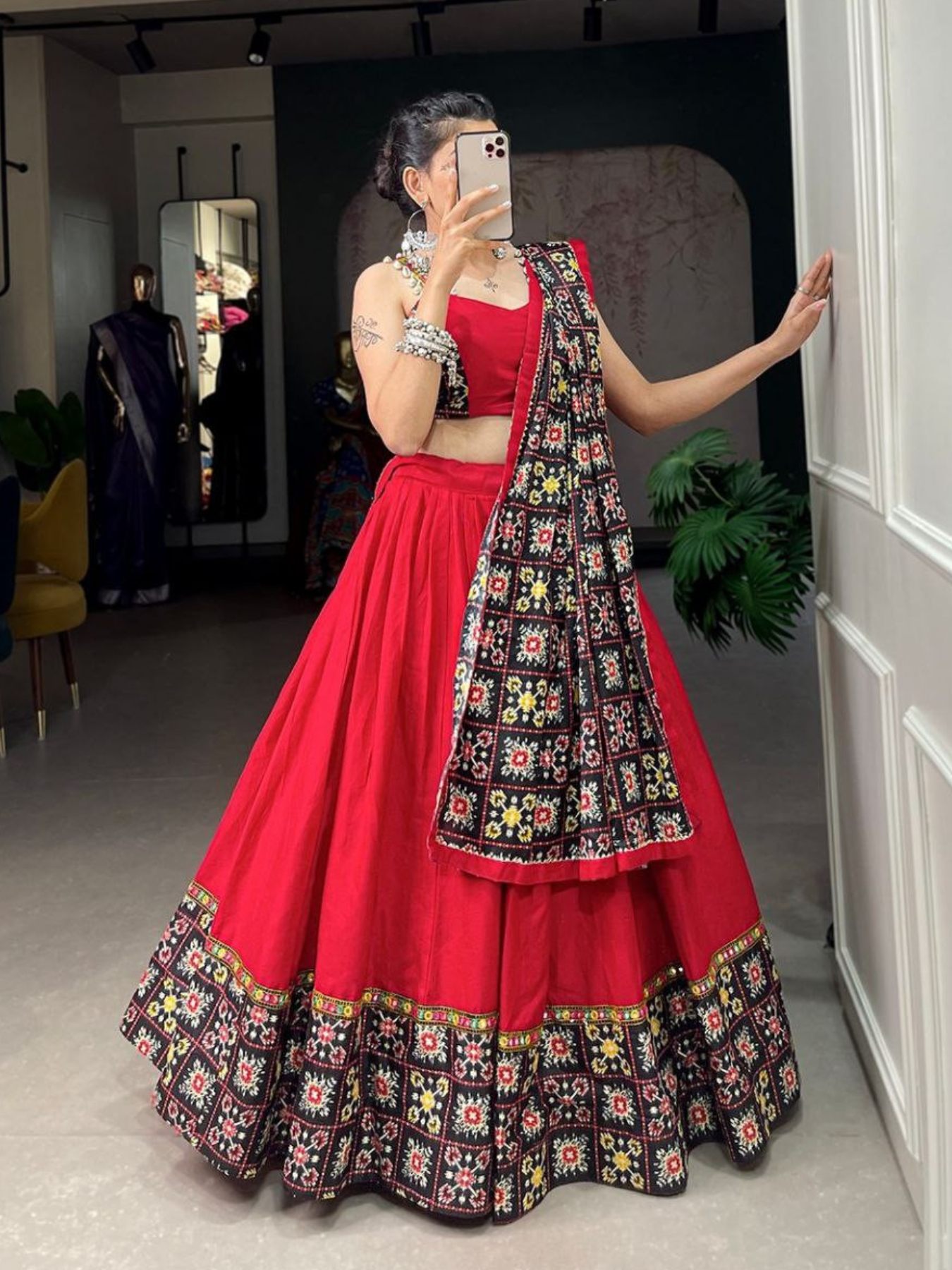 Buy online Red Coloured Flared Lehenga With Mirror Work from ethnic wear  for Women by Anara for ₹1189 at 72% off | 2024 Limeroad.com