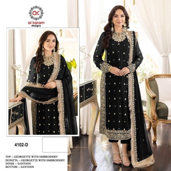 Alkaram 4102 Heavy Georgette With Heavy Embroidery 3mmSequence Work pakisatani Suit Collection Pakistani Suits Wholesale