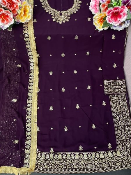 Alkaram 4102 Heavy Georgette With Heavy Embroidery 3mmSequence Work pakisatani Suit Collection Pakistani Suits Wholesale