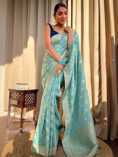 * STUNNING TURQUOISE GREEN BANARASI SAREE WITH HEAVY BROCADE BLOUSE * Banarasi Saree Wholesale