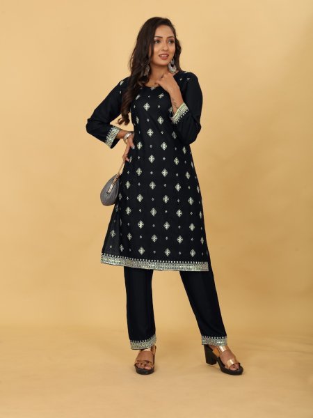14kg Heavy Rayon Embroidery sequence with Codding kurti pant Kurti With Bottom Wholesale