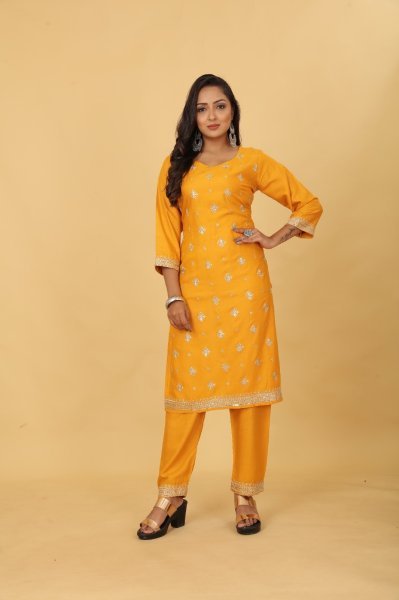 14kg Heavy Rayon Embroidery sequence with Codding kurti pant Kurti With Bottom Wholesale