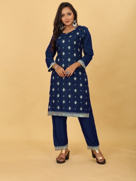 14kg Heavy Rayon Embroidery sequence with Codding kurti pant Kurti With Bottom Wholesale