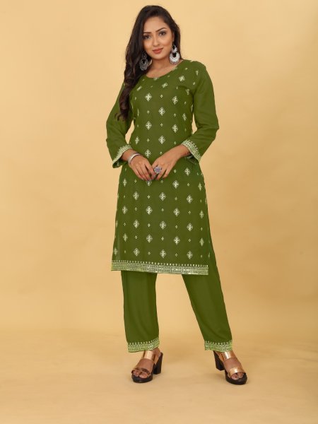 14kg Heavy Rayon Embroidery sequence with Codding kurti pant Kurti With Bottom Wholesale