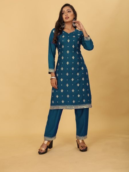 14kg Heavy Rayon Embroidery sequence with Codding kurti pant Kurti With Bottom Wholesale