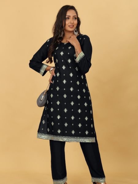 14kg Heavy Rayon Embroidery sequence with Codding kurti pant Kurti With Bottom Wholesale