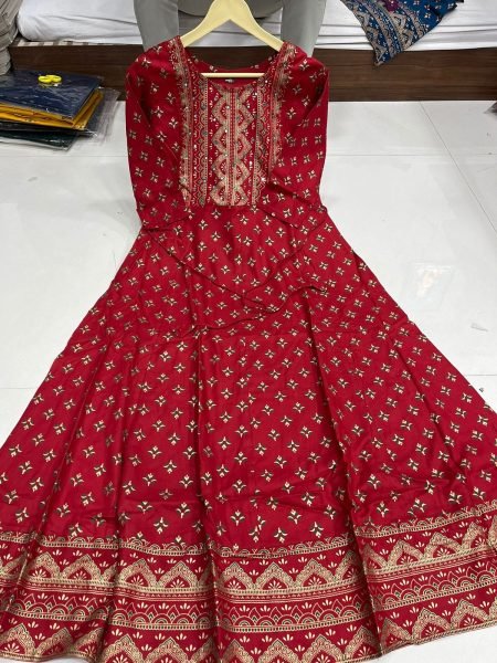 14kg Rayon with Foil Print  Multi Color Foil Print Flair Gown Anarkali Kurtis 