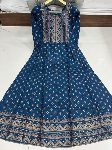 14kg Rayon with Foil Print  Multi Color Foil Print Flair Gown Anarkali Kurtis 