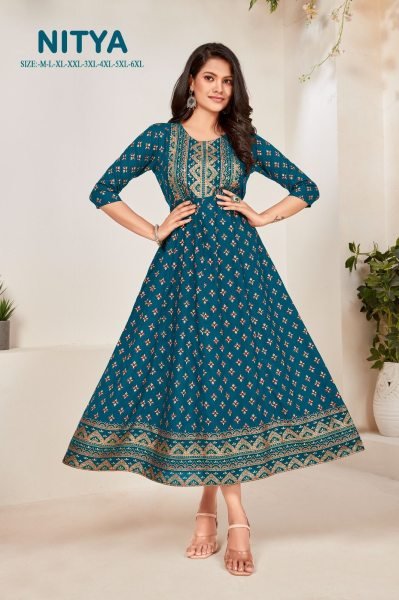 14kg Rayon with Foil Print  Multi Color Foil Print Flair Gown Anarkali Kurtis 