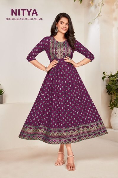 14kg Rayon with Foil Print  Multi Color Foil Print Flair Gown Anarkali Kurtis 