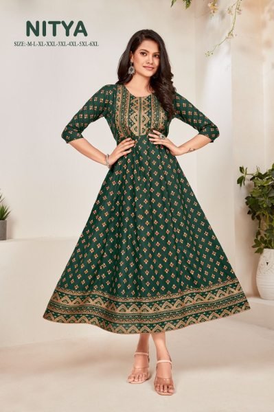 14kg Rayon with Foil Print  Multi Color Foil Print Flair Gown Anarkali Kurtis 