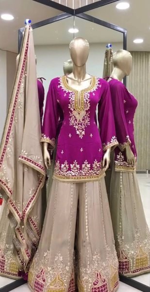 2025 Wholesale Premium Mustard Georgette Sharara Suit Fully Stitched  Heavy Embroidery  Ready to Wear Designer Collection at Affordable Prices Sharara Set