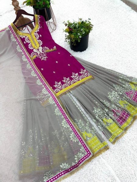 2025 Wholesale Premium Mustard Georgette Sharara Suit Fully Stitched  Heavy Embroidery  Ready to Wear Designer Collection at Affordable Prices Sharara Set