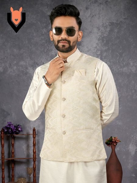 3 Piece Kurta Pajama Koti Set Premium Silk Indian Outfit Kurta Pajama Wholesale