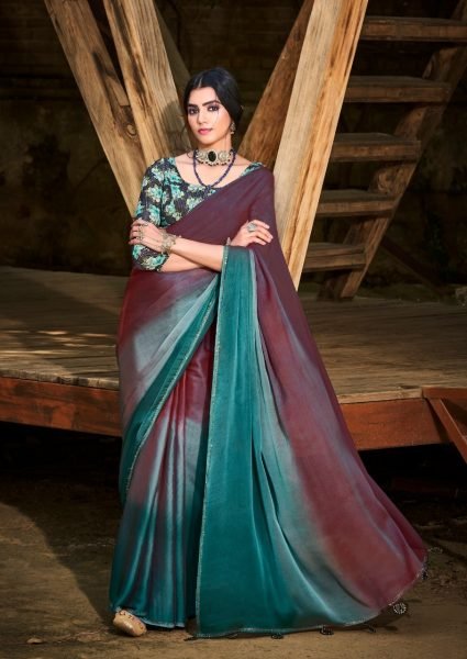 3d Valvet Chiffon With Sequence Blouse Saree Pure Chiffon Sarees Wholesale