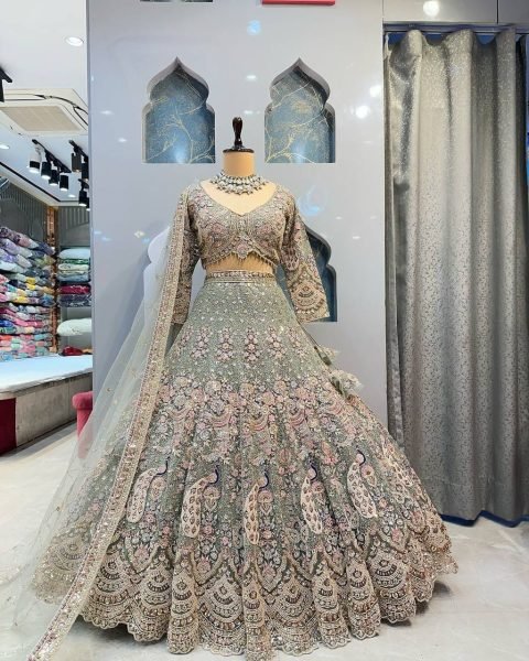 A New Color, A New Vibe! Flaunt this 4-meter flared sequins work lehenga and steal the spotlight. Designer Lehenga Choli