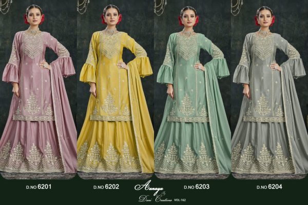 AANAYA VOL-162  Chinon Sharara Suit Collection  Designer Plazzo Salwar Suits Wholesale