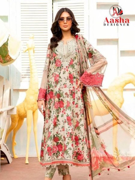 Aasha 1178 A Chiffon Dupatta Cotton Print Pakistani Salwar Suits Pakistani Suits Wholesale