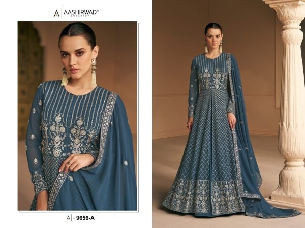 Aashirwad 9656 Heavy Fox Georgette With Embroidery Sequences Work With Choli Back Side Work Long Anarkali  Anarakali Gown Wholesale